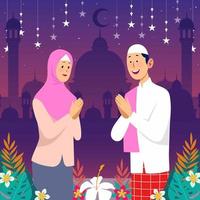 Happy Muslim People Congratulate Each Other vector