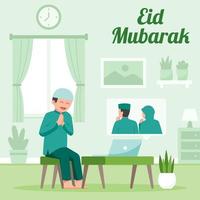 saludo de temporada con videollamada en la ilustración de eid vector