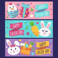 Cute happy easter bunny banners vector