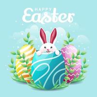 Rabbit Hiding In Easter Eggs Background vector