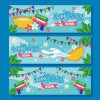 feliz festival de songkran conjunto de banners vector