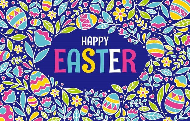 Easter Egg Background with Colorful Blooming Flower
