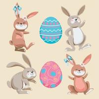 Set of Hand Drawn Funny Easter Bunny Collection vector