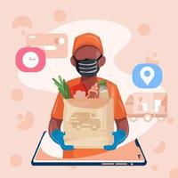 Package Delivery Food Items Via Online Apps vector