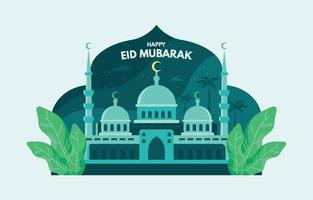 Eid Mubarak Design with Beautiful Mosque vector
