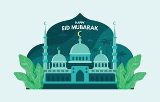 diseño eid mubarak con hermosa mezquita vector