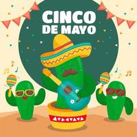 personajes de cactus cantando para el cinco de mayo vector