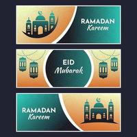 Eid mubarak banner with islamic icon vector