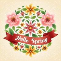 Colourful and Beautiful Spring Floral Concept with Red Ribbon vector