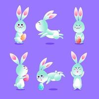 conjunto de caracteres de lindos conejos de pascua vector