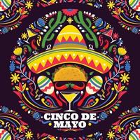 cinco de mayo con fondo de colores vector