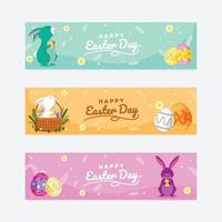 feliz día de pascua banner set vector