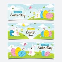 Flat Happy Easter Day Banner Set vector