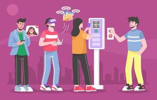 People with Contactless Technology vector