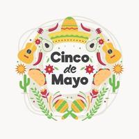 cinco de mayo con iconos de colores vector