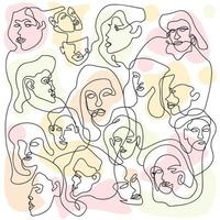 One Line Background with Various Faces vector