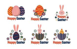 Easter Egg Colorful Sticker with Floral Decoration vector