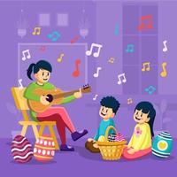 Teacher Plays Guitar Sing For Her Students In Easter Festival Concept vector