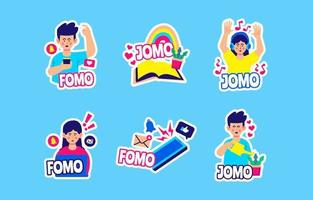 colección de personajes de pegatinas de fomo jomo vector