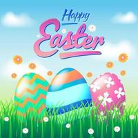 Painted Easter Egg on Grass in a Row vector