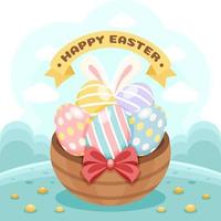 Colourful Easter Eggs in The Basket vector