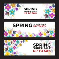 Colorful Spring Floral Illustration Banner Set vector