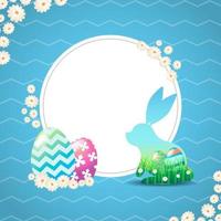 Bunny with Grass Panorama and Painted Egg Inside it Background vector