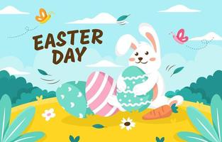 día de pascua con linda ilustración de conejo vector