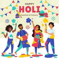 People Celebrating Holi Festival vector