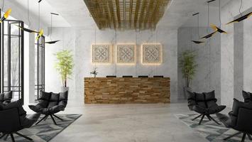 Interior of a hotel and spa reception in 3D illustration