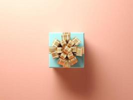 Caja de regalo azul sobre un fondo rosa en 3D rendering foto
