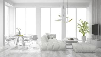 White interior design in 3D rendering