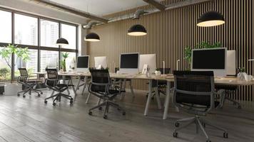 Interior de una sala de oficina moderna en 3D rendering