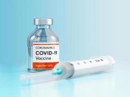 Medical vaccine bottle vial for Covid-19 coronavirus in a research medical lab in 3D illustration