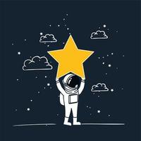 Astronaut draw with yellow star design vector