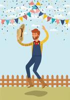 young farmer celebrating with garlands and fence vector