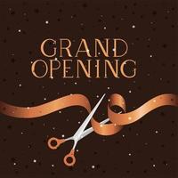 grand opening message with scissors cutting golden tape vector