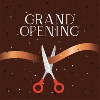 grand opening message with scissors cutting golden tape vector