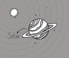 Saturno planeta y sol dibujan el diseño del sistema solar. vector