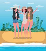 Girls with summer swimwear design vector