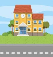 school building with road scene vector