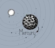 El planeta mercurio y el sol dibujan el diseño del sistema solar. vector