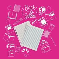 notebook paper leafs and supplies back to school vector