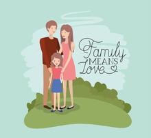 tarjeta del día de la familia con padres e hija. vector