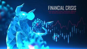 Financial crisis concept with bull and coronavirus design