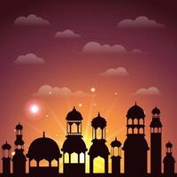 ramadan kareem cityscape silhouette scene vector