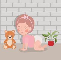 little baby girl crawling character vector