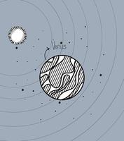 Venus planeta y sol dibujan el diseño del sistema solar. vector