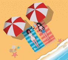 Girls tanning with swimwear design vector