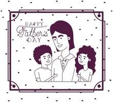 happy fathers day card with dad and kids vector